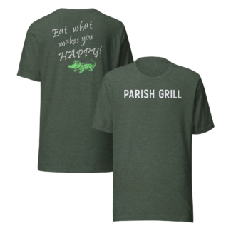 PARISH GRILL Eat Happy (White/Gator) Unisex t-shirt